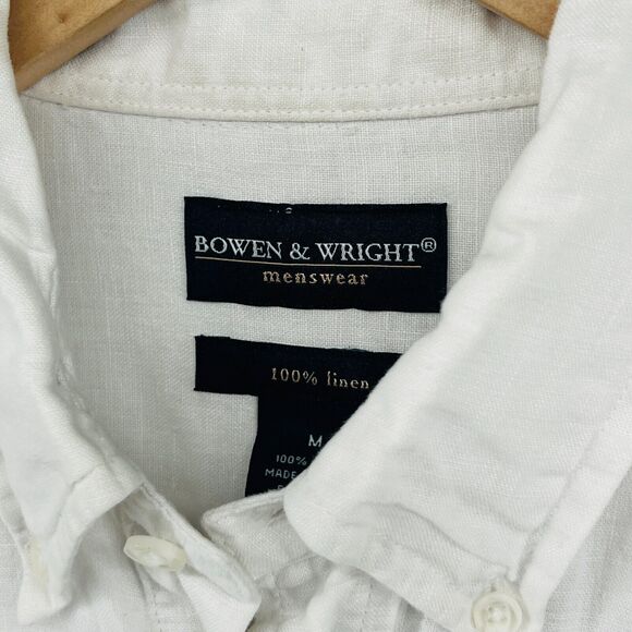 BOWEN & WRIGHT Shirt Mens M 100% Linen Button Up Long Sleeve Summer Woven White - Picture 9 of 13